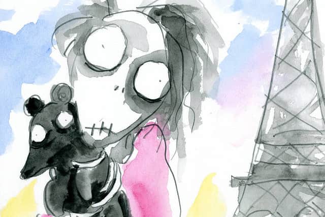 The exhibition features drawings and paintings found in Burton’s art and films.
