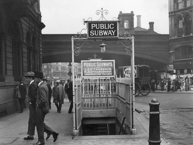 The entrance to Blackfriars Underground station, London. Photo taken 1924. 