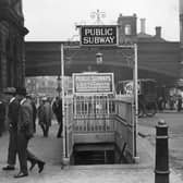 The entrance to Blackfriars Underground station, London. Photo taken 1924. 