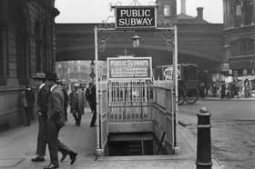 The entrance to Blackfriars Underground station, London. Photo taken 1924. 