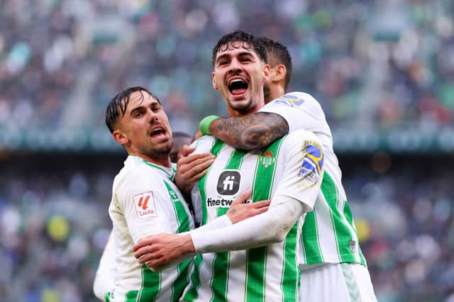 Johnny Cardoso celebrates scoring his only La Liga goal in February 2024