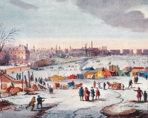 An illustration of London's Frost Fair by Thomas Wyke