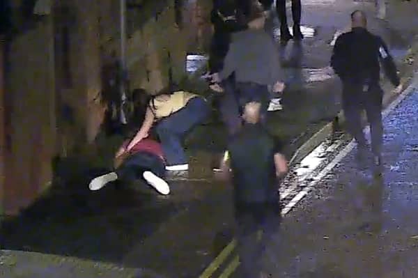 A man is left lying on the ground after being repeatedly punched by Joshua Saxton.
