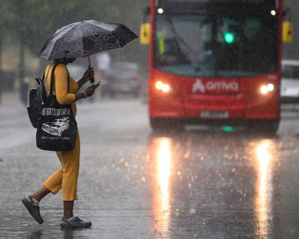 London was hit by heavy rainfall on Sunday night