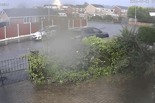 The moment lightning strikes the roof of a pensioner's house in Stoke-on-Trent.