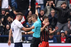 Owen Beck was sent off against Preston North End.