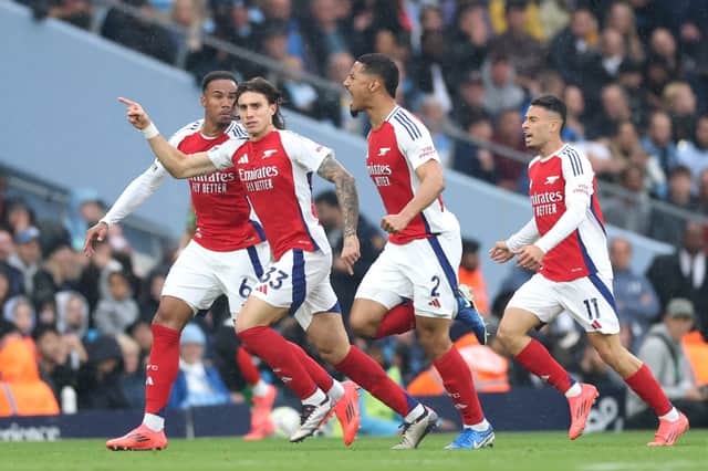Calafiori was forced off the pitch through injury after scoring his first Arsenal goal in Man City clash