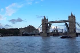 Watch our video to see the spectacular replica ship pass through Tower Bridge and along The Thames