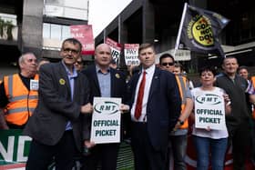 RMT General Secretary Mick Lynch with members