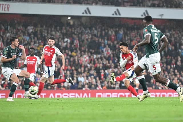 Nwaneri scores Arsenal's third goal of the night as he enjoys spectacular Emirates debut