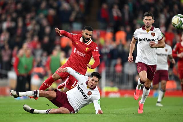Edson Alvarez saw red against Liverpool.