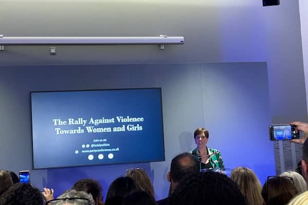 Jess Phillips MP speaking at The Rally Against Violence Towards Women and Girls at Labour conference.