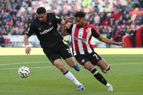Kevin Schade fights West Ham's Max Kilman for the ball in Saturday's 1-1 draw