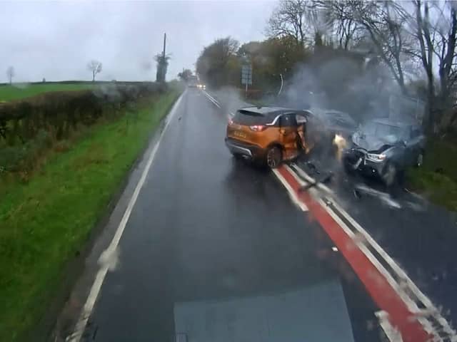 Norman Chai smashes into oncoming traffic as he loses control after overtaking a lorry.