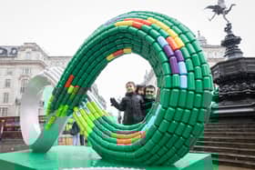 The art installation is made from recycled drink cans 