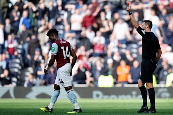Mohammed Kudus is sent off against Spurs.