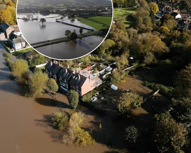 River Severn in Bridgnorth rises above 'property flooding' watermark towards its peak.