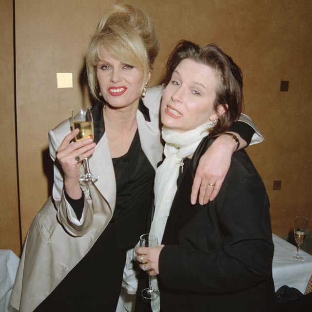 Actresses Joanna Lumley and Jennifer Saunders at the 'Absolutely Fabulous' movie deal launch party at Daphne's on March 30, 1995 in London