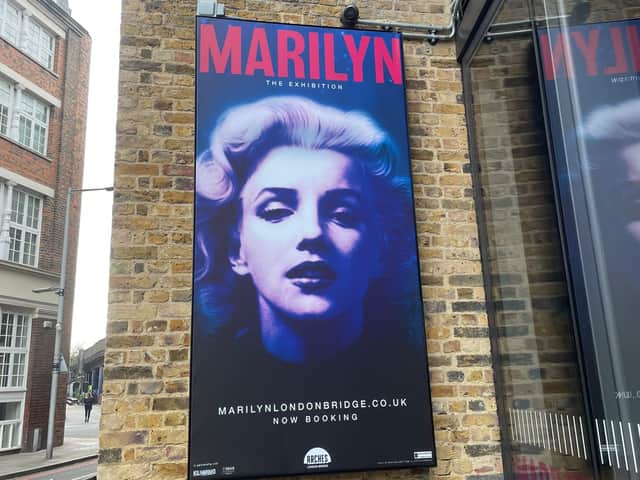A poster for the Marilyn Monroe exhibition at London Bridge Arches