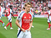 Martin Odegaard of Arsenal before the Premier League match between Arsenal FC and Brighton & Hove Albion FC at Emirates Stadium on August 31, 2024 in London, England