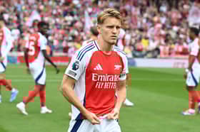 Martin Odegaard of Arsenal before the Premier League match between Arsenal FC and Brighton & Hove Albion FC at Emirates Stadium on August 31, 2024 in London, England