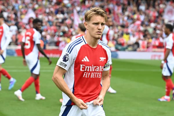 Martin Odegaard of Arsenal before the Premier League match between Arsenal FC and Brighton & Hove Albion FC at Emirates Stadium on August 31, 2024 in London, England