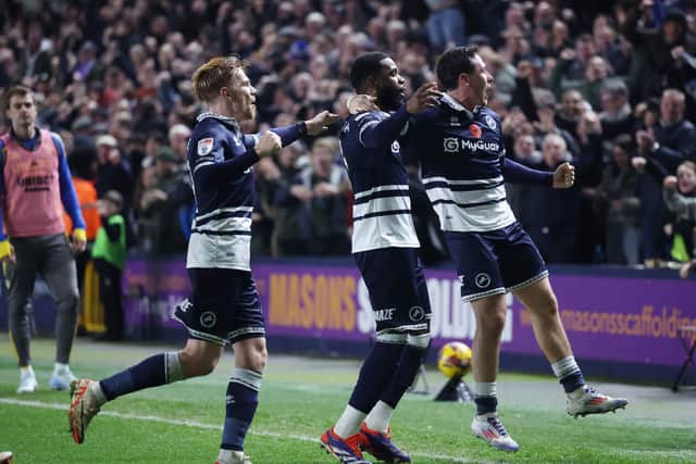Tanganga celebrates scoring against Leeds United.