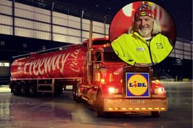 ‘Nick’ brings the Lidl cola truck to life. He is seen ticking off his list and loading up present boxes, in the Christmas ad campaign.
