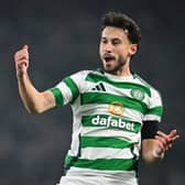 Celtic midfielder Nicolas Kuhn celebrates after scoring his team first goal against RB Leipzig