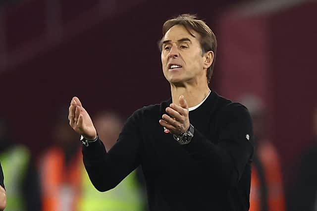 West Ham United's Spanish manager Julen Lopetegui gestures on the touchline during the English Premier League football match between West Ham United and Everton at the London Stadium