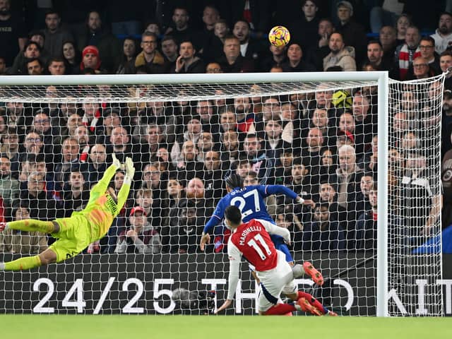 Malo Gusto misses against Arsenal.