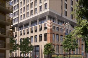 An artist's impression shows how the retained section of Scott House will look like with the tower block on top