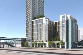 An artist's impression showing the new student tower block for Brent Cross, Barnet
