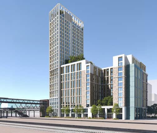 An artist's impression showing the new student tower block for Brent Cross, Barnet