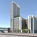An artist's impression showing the new student tower block for Brent Cross, Barnet