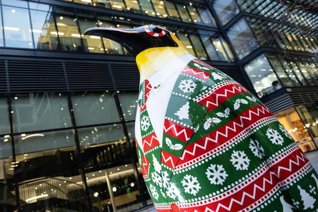 A very dapper penguin dons his festive suit in the Fleet Street Quarter
