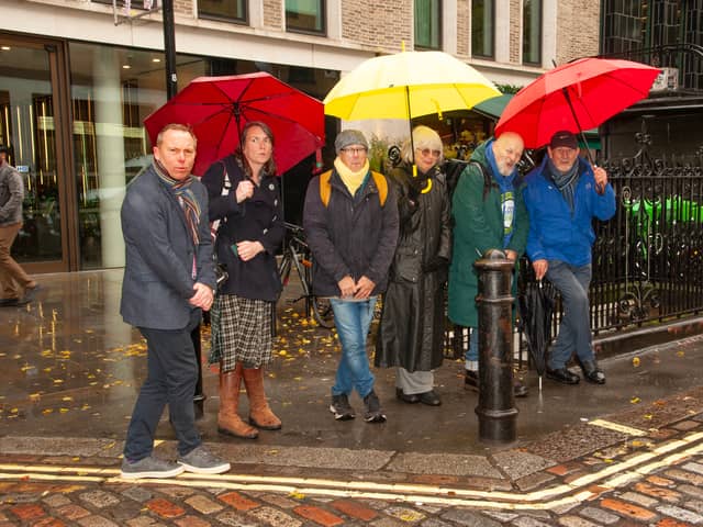 Members and supporters of the new London Loo Alliance gathered on Tuesday by a set of closed public toilets on Broadwick Street in Soho