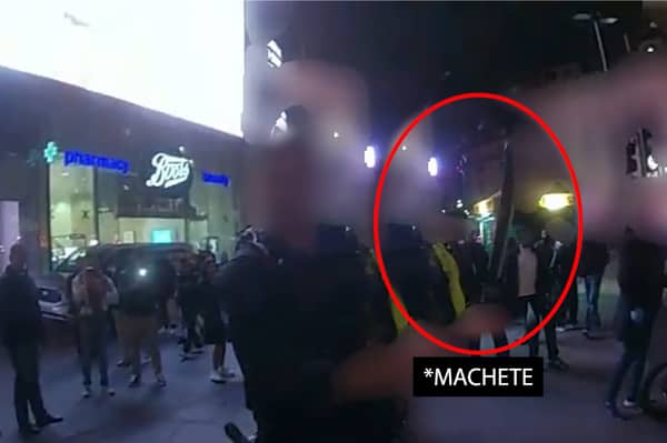 Police uncover huge machete during arrest of phone thief.