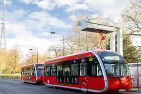 The new electric 358 bus shown charging at Crystal Palace bus station