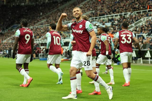 Tomas Soucek celebrates opening the scoring against West Ham.