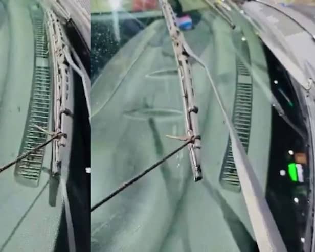 Driver found operating broken windscreen wipers with shoelaces.
