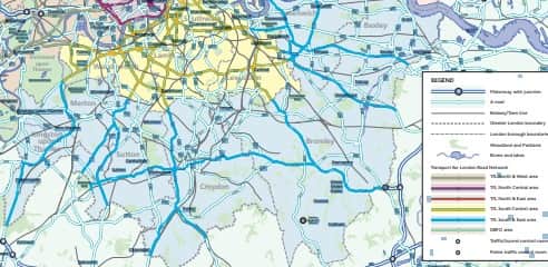 A map showing the TfL owned roads in and around Croydon