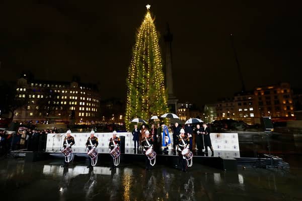 The Trafalgar Square Christmas Tree has been lit up for 2024