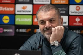 Tottenham Hotspur head coach Ange Postecoglou during his pre-match press conference ahead of facing Rangers in the Europa League. (Photo by Alan Harvey / SNS Group)