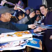 Jim Carrey interacts with fans during Sonic 3 premiere in London 