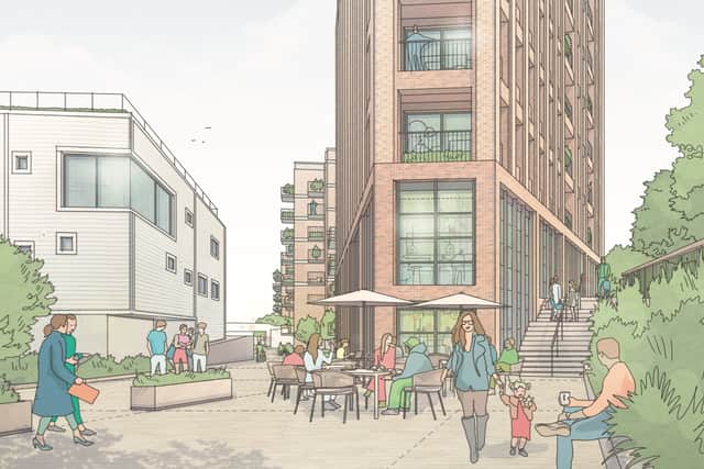 An artist's impression showing how High Barnet Station car park could be transformed if new homes are built