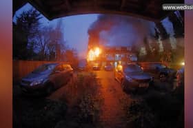 Footage shows a fire in a house in Catford, southeast London, which was caused by an e-bike battery.