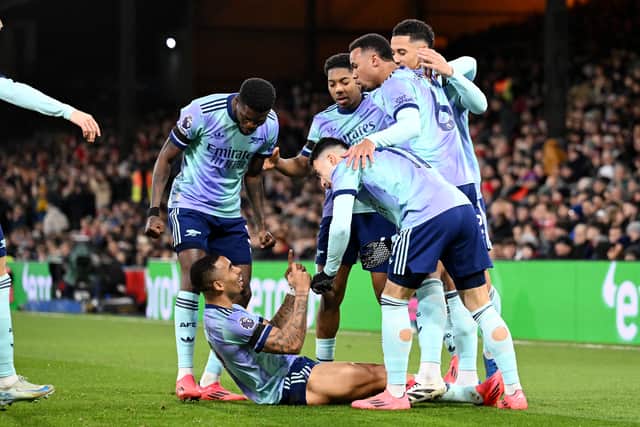Gabriel Jesus celebrates scoring against Crystal Palace.