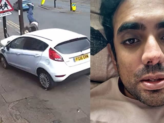 Mridhul Kombara was thrown into the air when a car mounted the pavement and hit him.