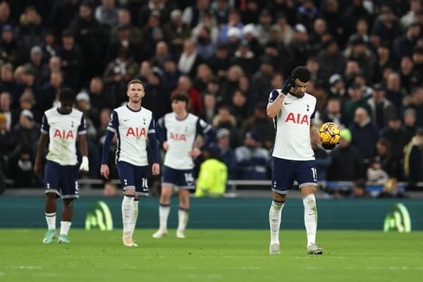Spurs react to Luis Diaz scoring the opening goal at the Tottenham Hotspur Stadium.